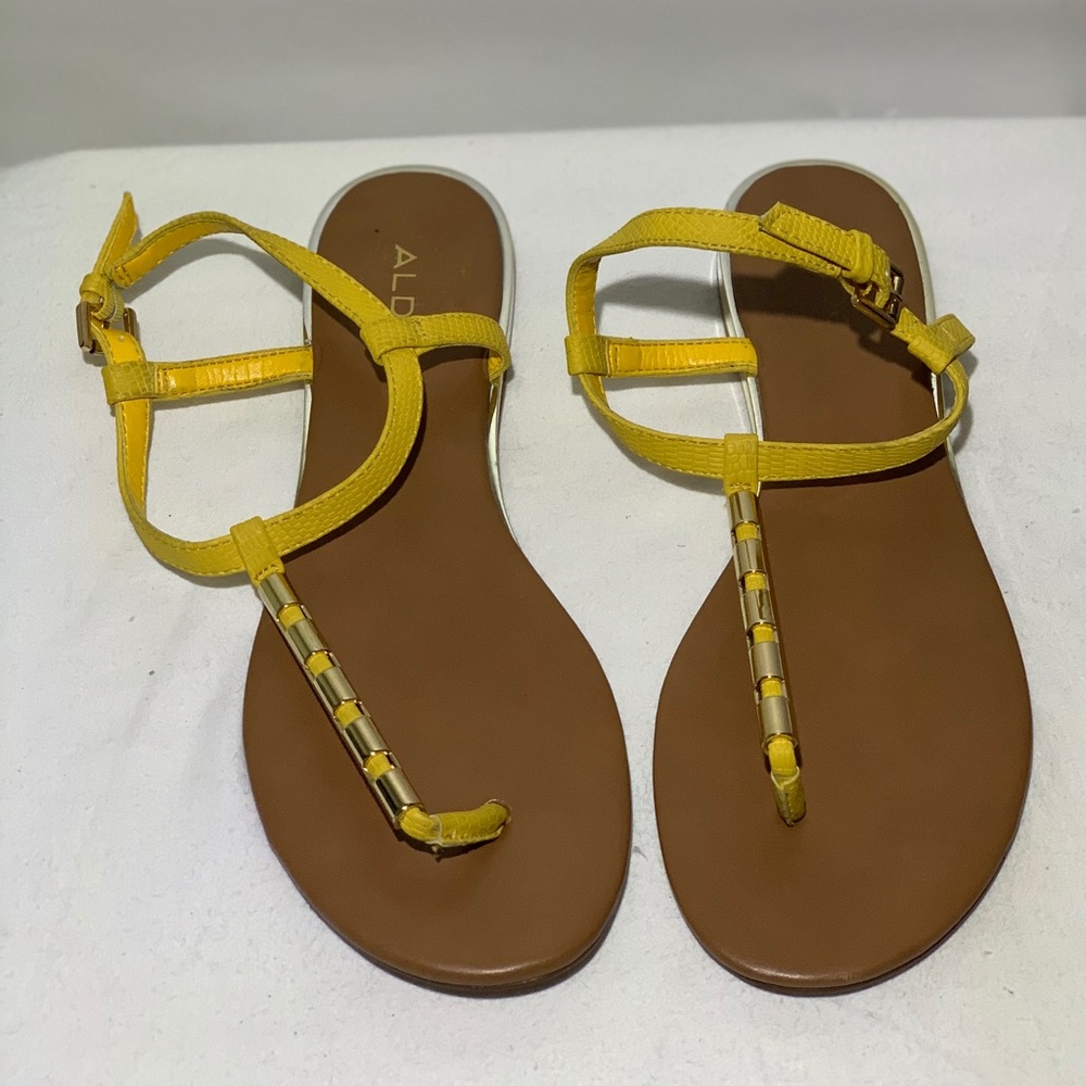 Yellow ALDO cute flat ankle strap sandal
